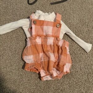 Mud Pie Orange and Pink Plaid Bubble Romper Set